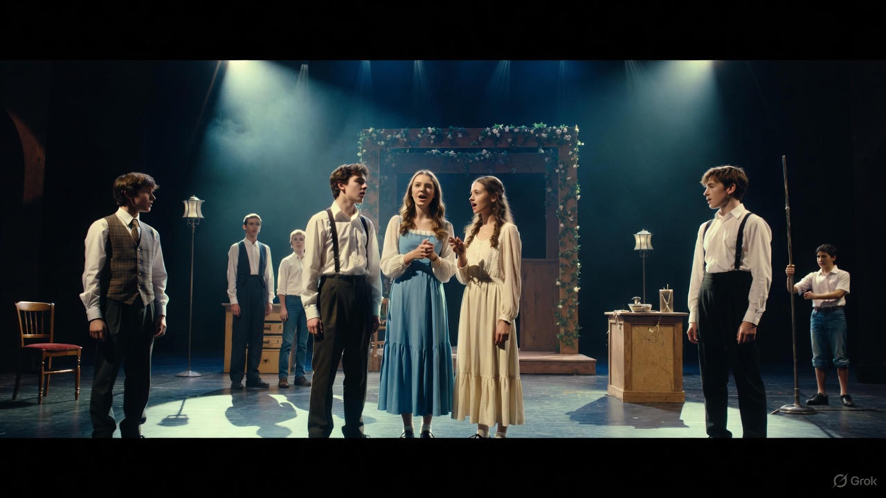 Enfants sur scène lors d'un atelier de théâtre en Belgique